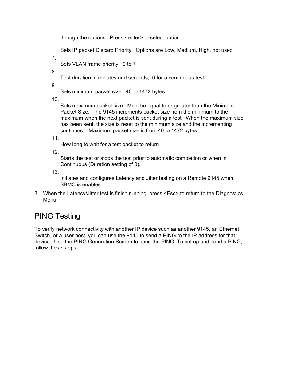 Ping testing | CANOGA PERKINS 9145 Network Interface Device User Manual | Page 80 / 102