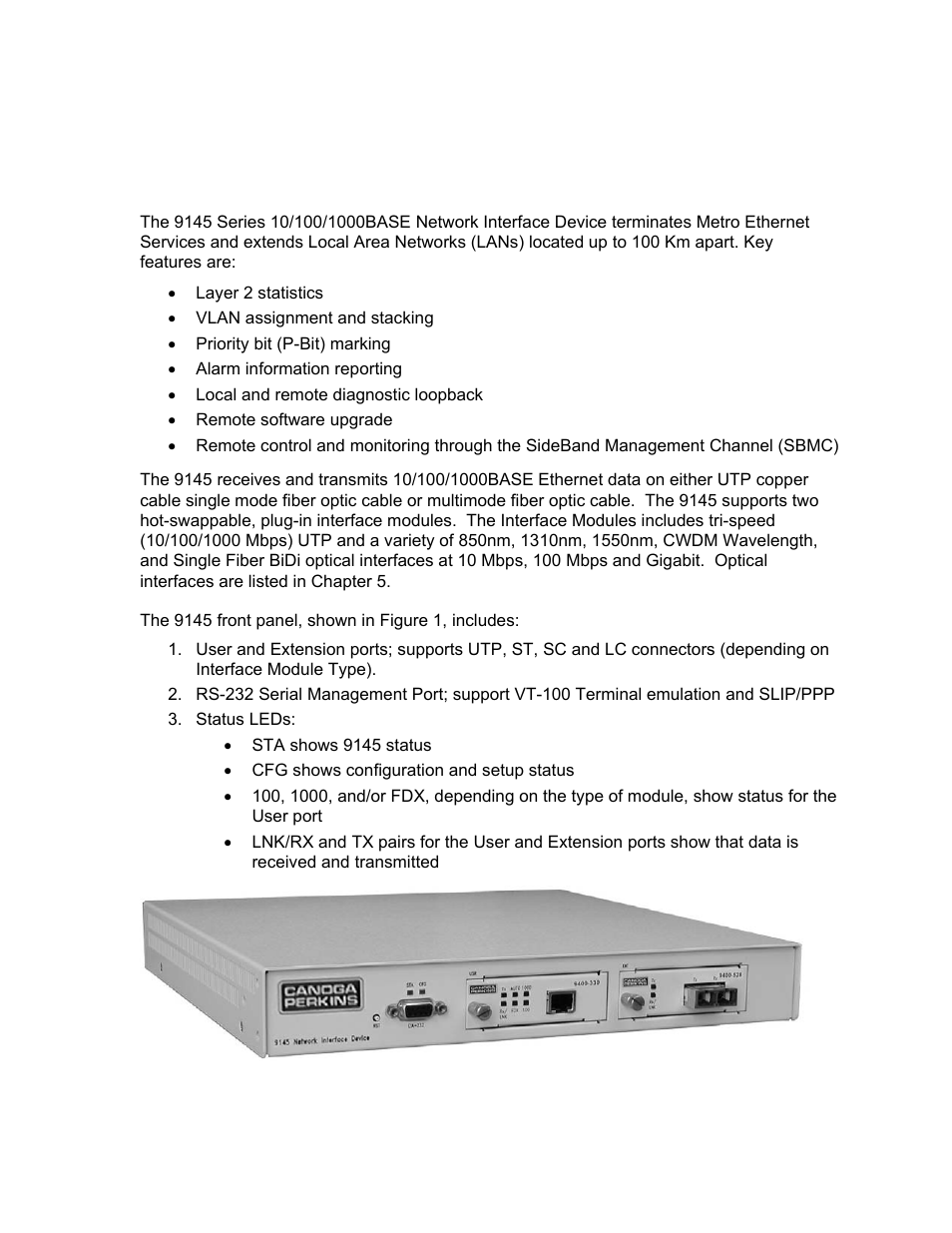 Chapter 1 - overview, Chapter 1 overview | CANOGA PERKINS 9145 Network Interface Device User Manual | Page 9 / 102