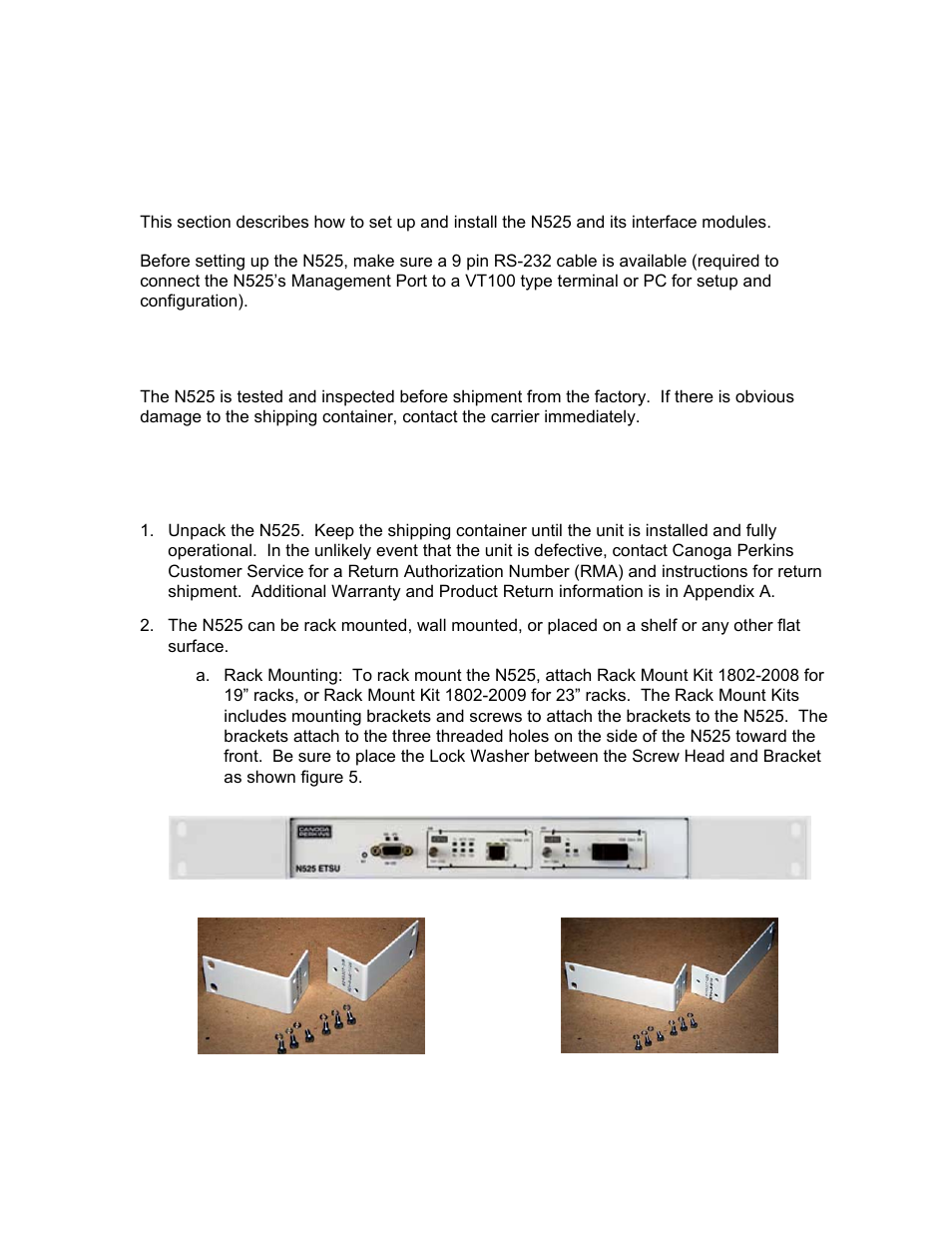 Chapter 2 - set-up and installation, Installing the n525, Chapter 2 set-up and installation | CANOGA PERKINS N525 Ethernet Termination Service Unit User Manual | Page 11 / 104