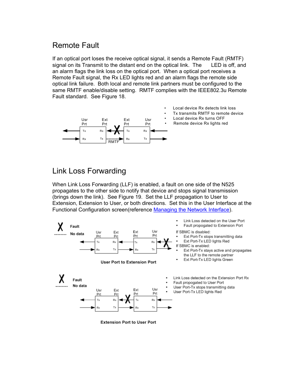 Remote fault, Link loss forwarding, 8 ethernet termination service unit | Figure, Remote fault signal | CANOGA PERKINS N525 Ethernet Termination Service Unit User Manual | Page 18 / 104