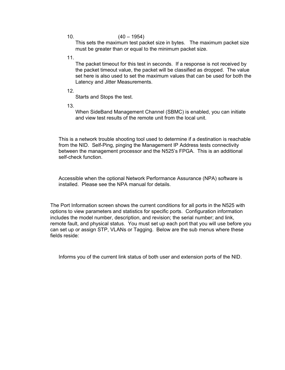 Ping generation, Port information, Link status | CANOGA PERKINS N525 Ethernet Termination Service Unit User Manual | Page 27 / 104