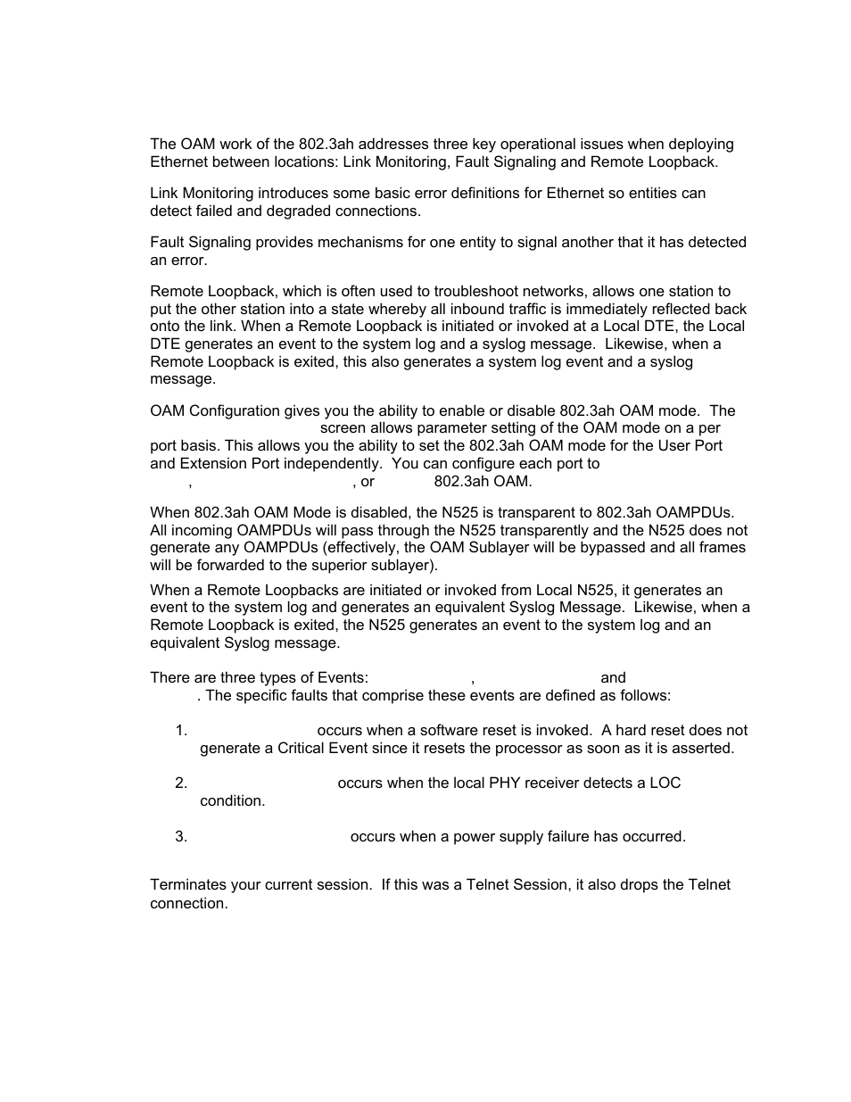 3ah oam, Logout | CANOGA PERKINS N525 Ethernet Termination Service Unit User Manual | Page 30 / 104