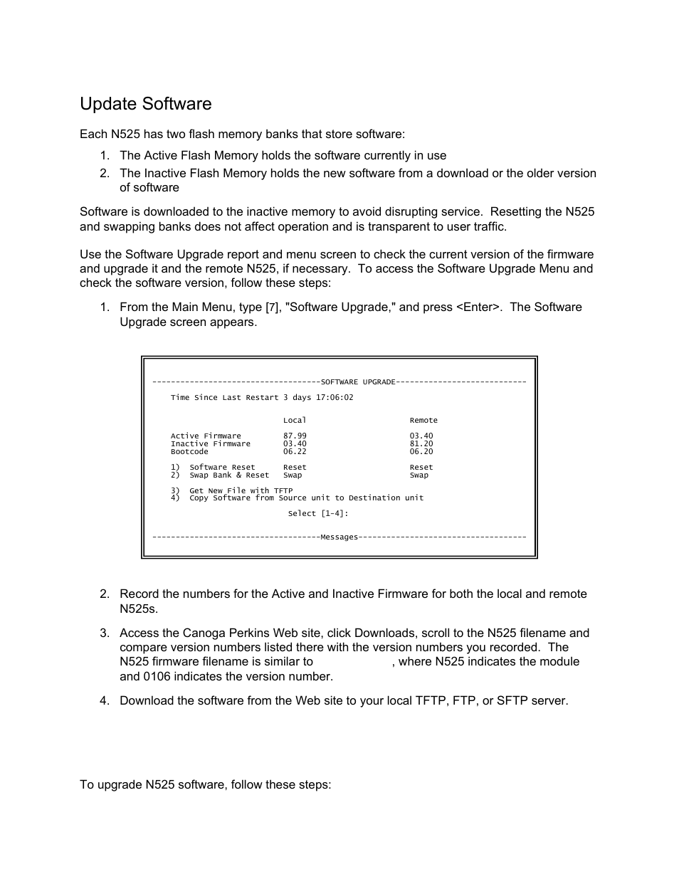 Update software | CANOGA PERKINS N525 Ethernet Termination Service Unit User Manual | Page 45 / 104