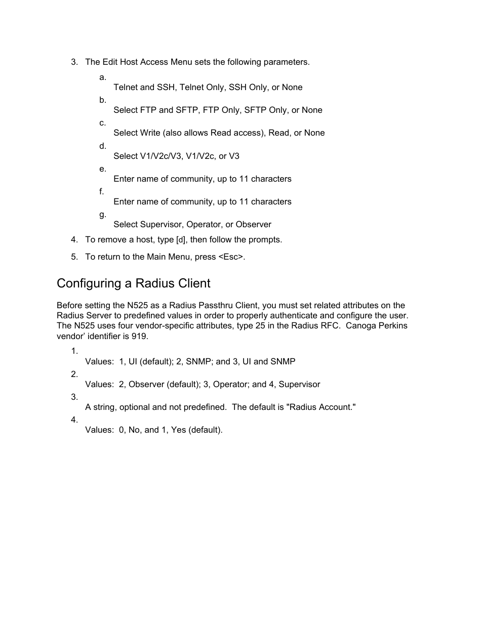 Configuring a radius client | CANOGA PERKINS N525 Ethernet Termination Service Unit User Manual | Page 54 / 104