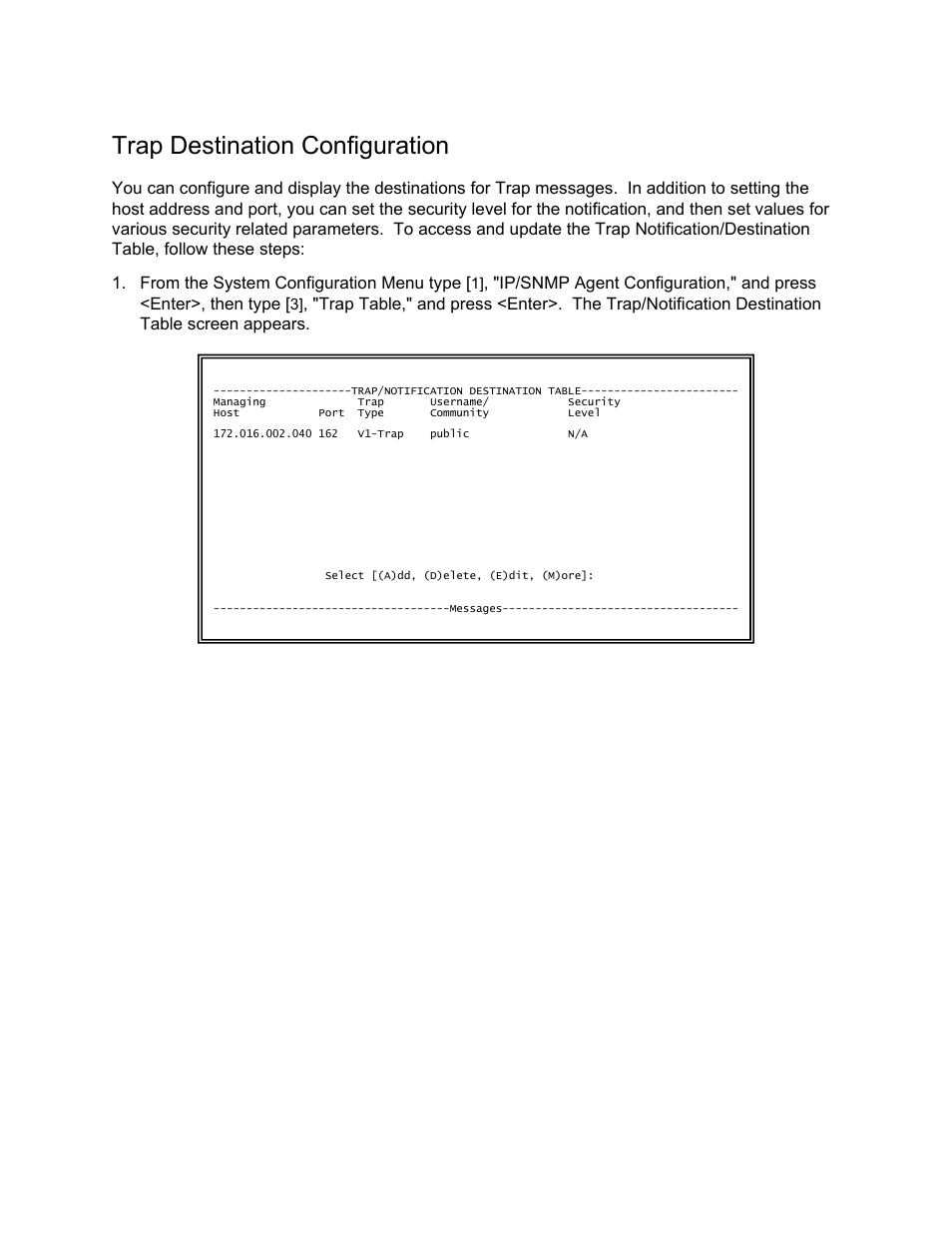 Trap destination configuration | CANOGA PERKINS N525 Ethernet Termination Service Unit User Manual | Page 57 / 104