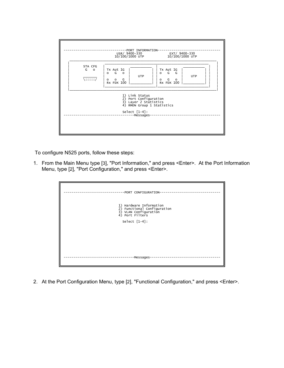 Functional configuration," and press <enter | CANOGA PERKINS N525 Ethernet Termination Service Unit User Manual | Page 62 / 104