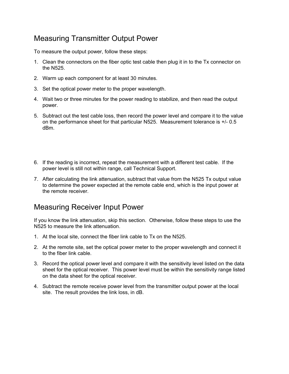 Measuring transmitter output power, Measuring receiver input power | CANOGA PERKINS N525 Ethernet Termination Service Unit User Manual | Page 78 / 104