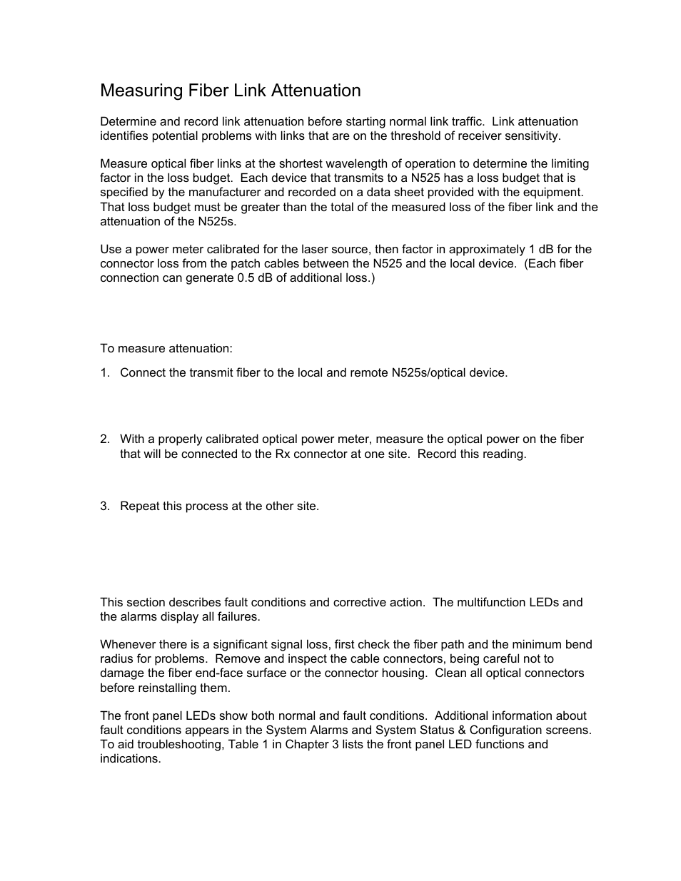 Measuring fiber link attenuation, Troubleshooting | CANOGA PERKINS N525 Ethernet Termination Service Unit User Manual | Page 79 / 104