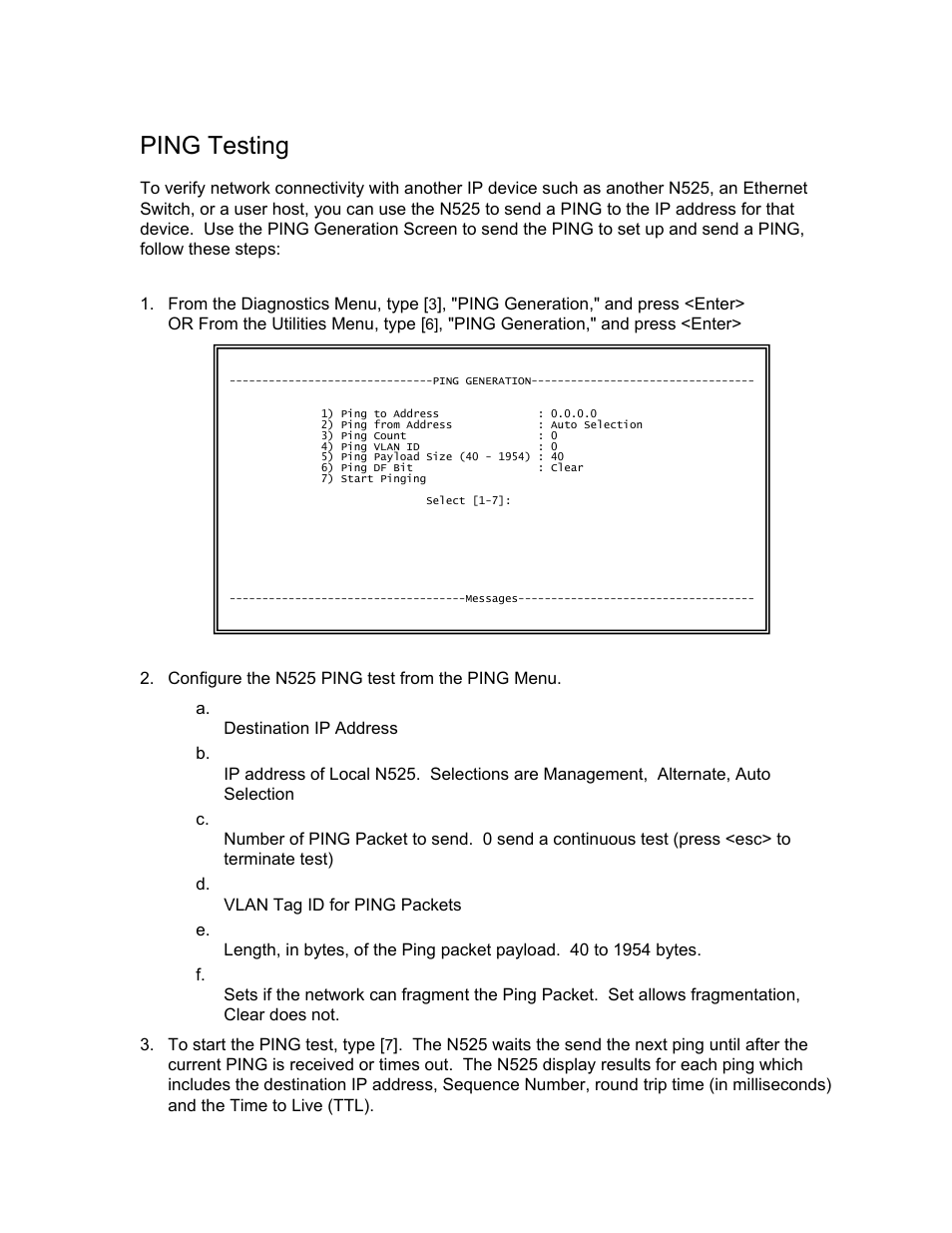 Ping testing | CANOGA PERKINS N525 Ethernet Termination Service Unit User Manual | Page 83 / 104