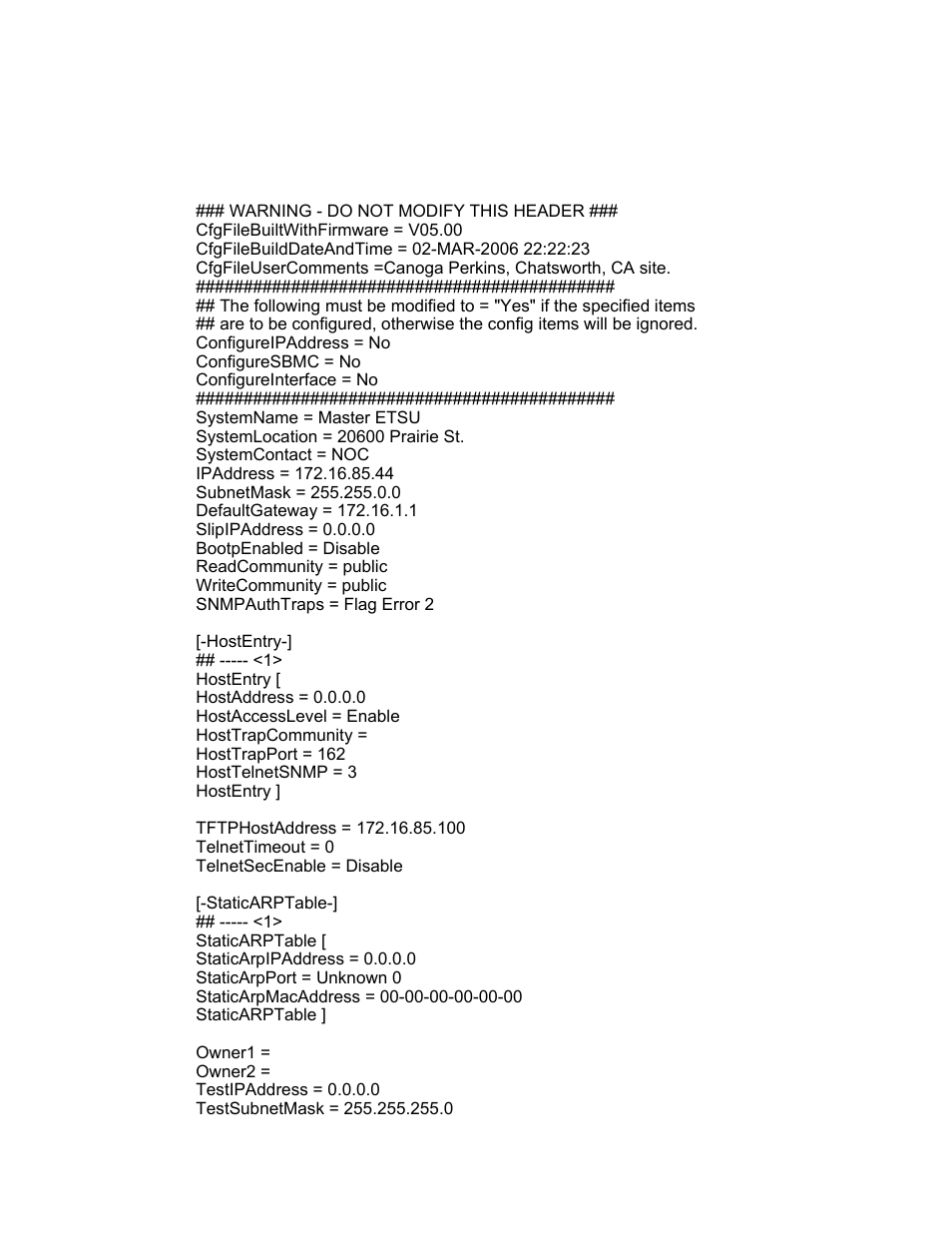 Appendix c configuration file format and fields | CANOGA PERKINS N525 Ethernet Termination Service Unit User Manual | Page 101 / 109