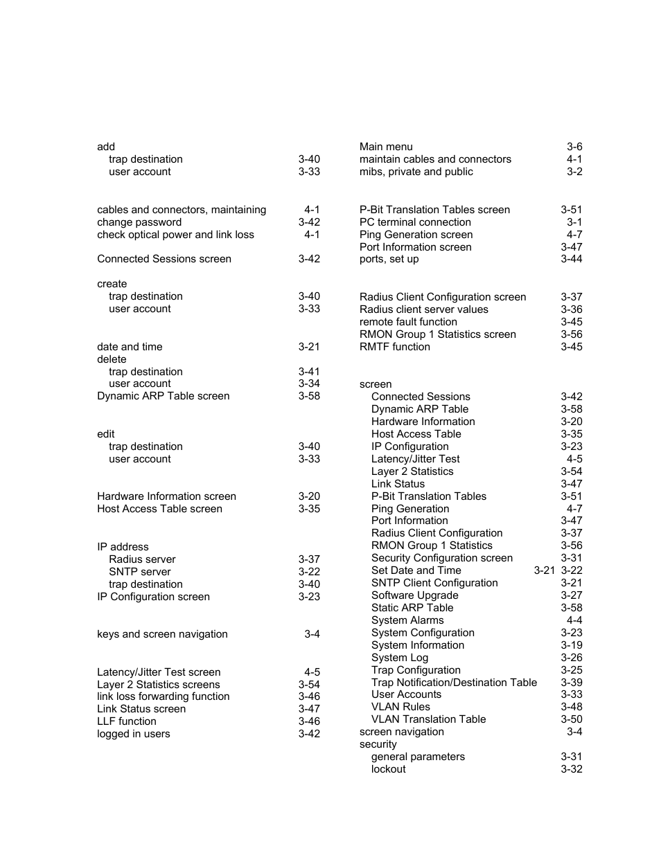 Index | CANOGA PERKINS N525 Ethernet Termination Service Unit User Manual | Page 107 / 109