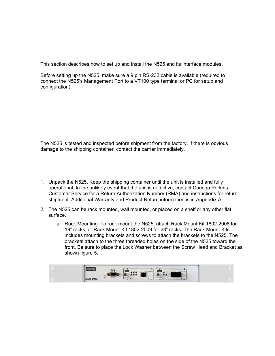 Chapter 2 setup and installation, Installing the n525 | CANOGA PERKINS N525 Ethernet Termination Service Unit User Manual | Page 11 / 109