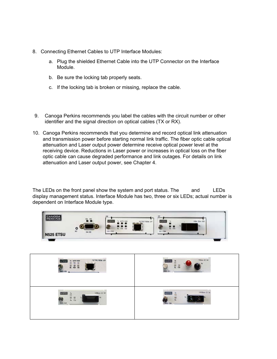 Power-up and front panel functions | CANOGA PERKINS N525 Ethernet Termination Service Unit User Manual | Page 16 / 109