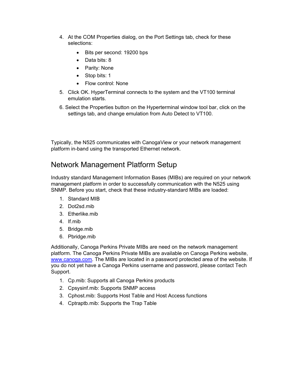 Setting up snmp network management, Network management platform setup | CANOGA PERKINS N525 Ethernet Termination Service Unit User Manual | Page 20 / 109