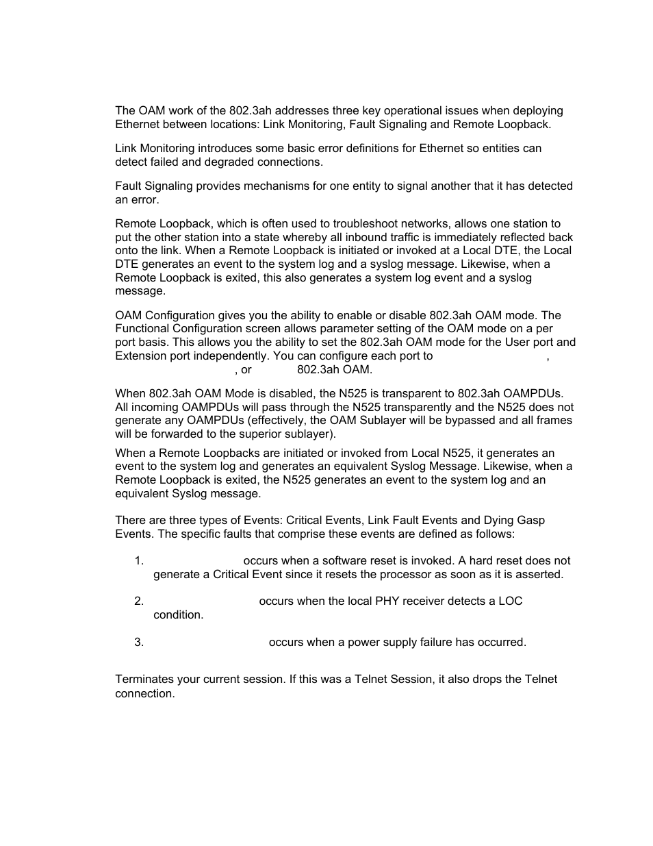 3ah oam, Logout | CANOGA PERKINS N525 Ethernet Termination Service Unit User Manual | Page 30 / 109