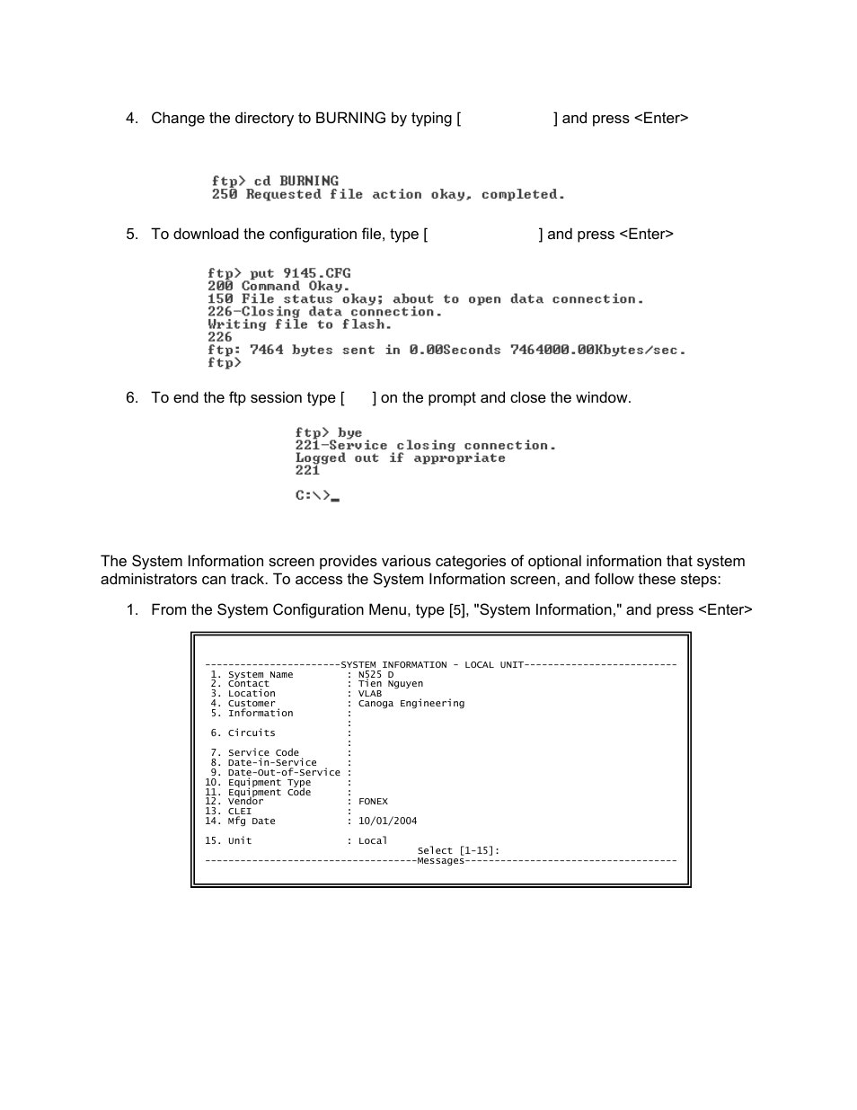 Manual configuration – vt100 session | CANOGA PERKINS N525 Ethernet Termination Service Unit User Manual | Page 36 / 109