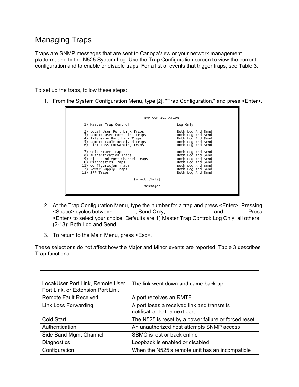 Managing traps | CANOGA PERKINS N525 Ethernet Termination Service Unit User Manual | Page 43 / 109