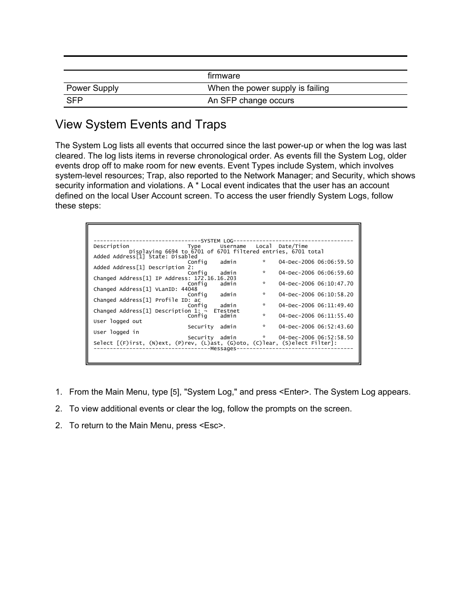 View system events and traps | CANOGA PERKINS N525 Ethernet Termination Service Unit User Manual | Page 44 / 109