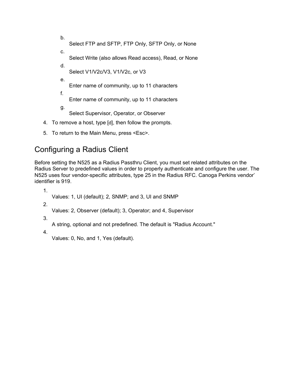 Configuring a radius client | CANOGA PERKINS N525 Ethernet Termination Service Unit User Manual | Page 54 / 109