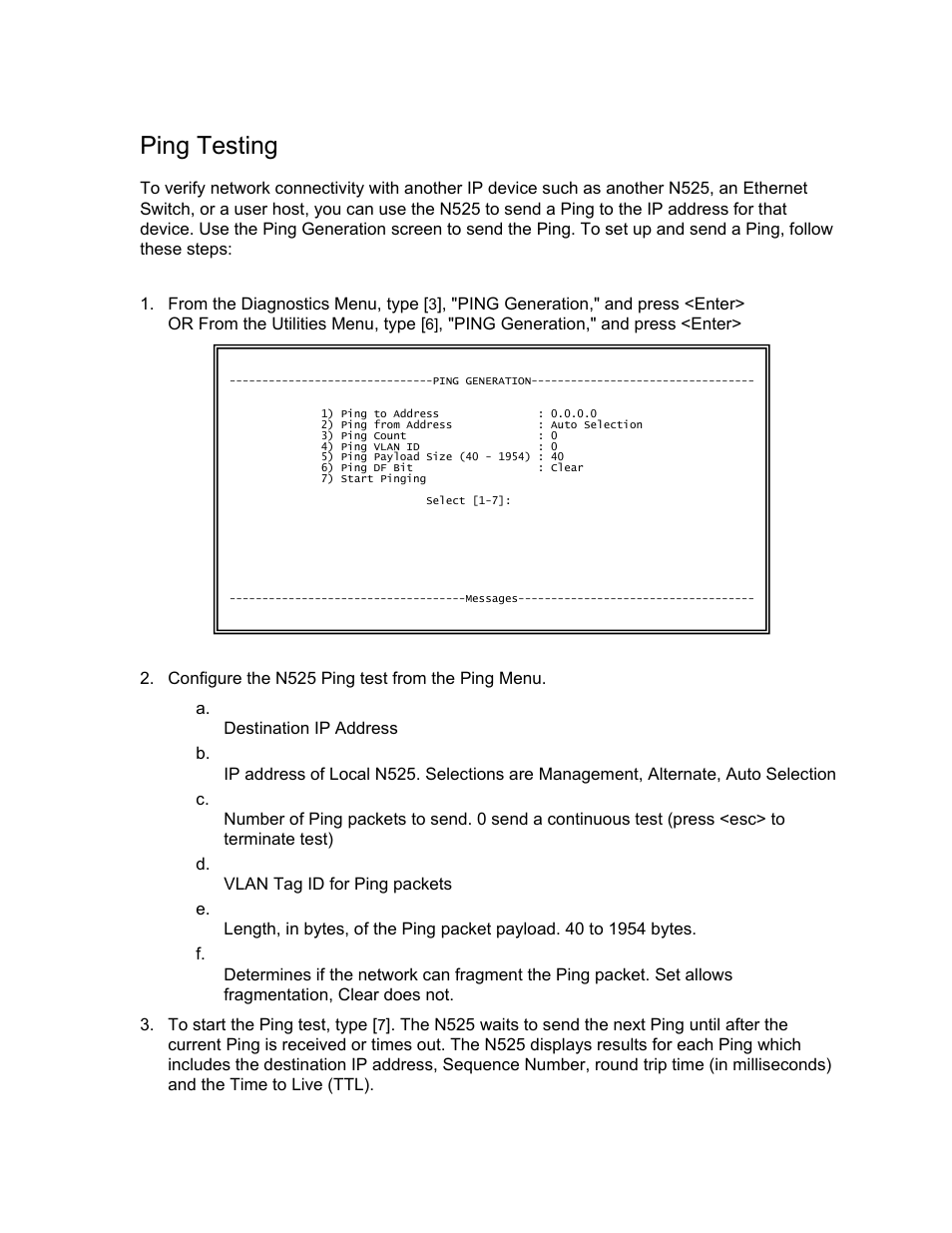 Ping testing | CANOGA PERKINS N525 Ethernet Termination Service Unit User Manual | Page 83 / 109