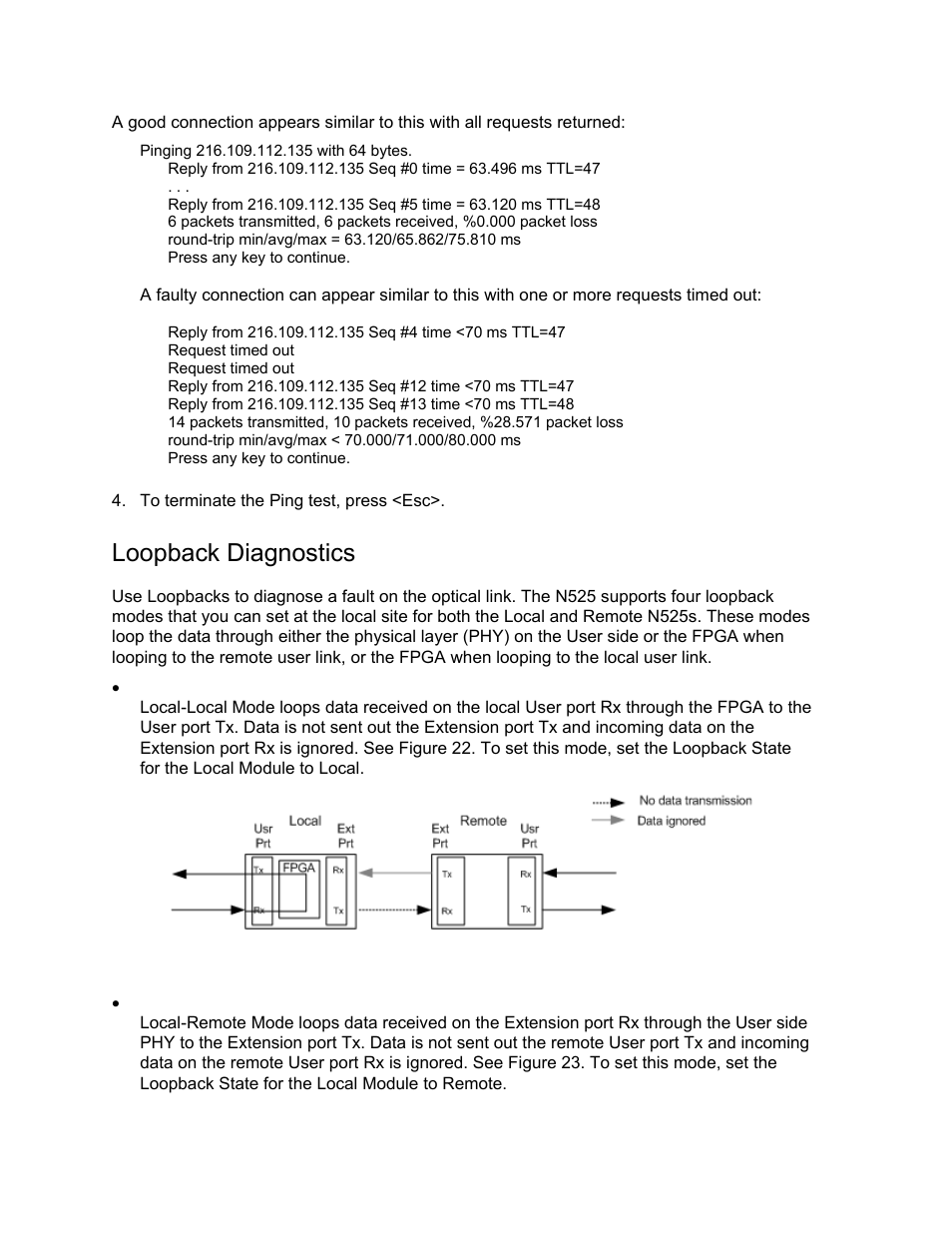 Loopback diagnostics | CANOGA PERKINS N525 Ethernet Termination Service Unit User Manual | Page 84 / 109