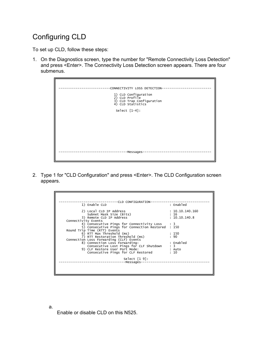 Configuring cld | CANOGA PERKINS N525 Ethernet Termination Service Unit User Manual | Page 88 / 109