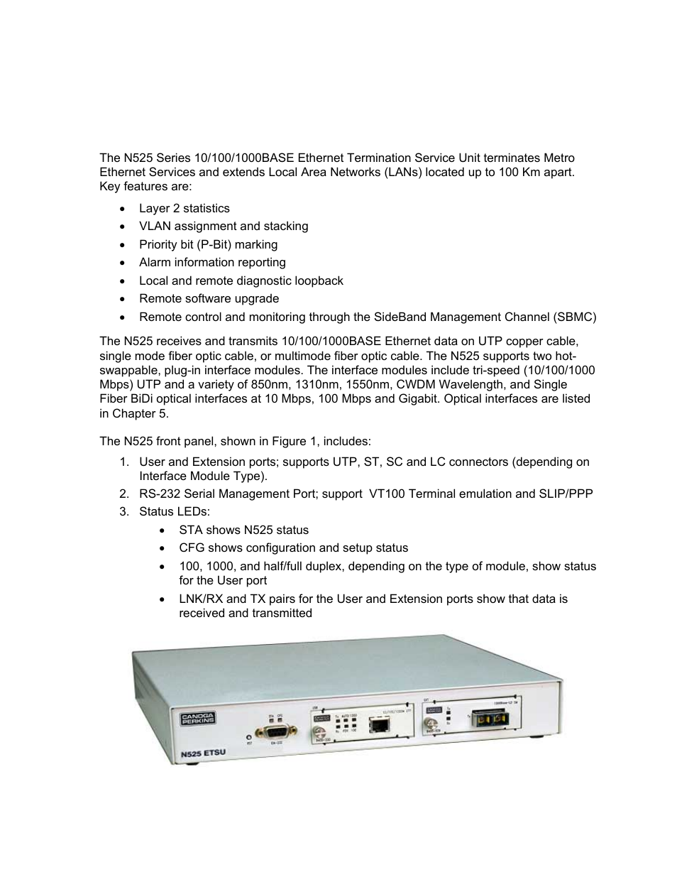 Chapter 1 overview | CANOGA PERKINS N525 Ethernet Termination Service Unit User Manual | Page 9 / 109