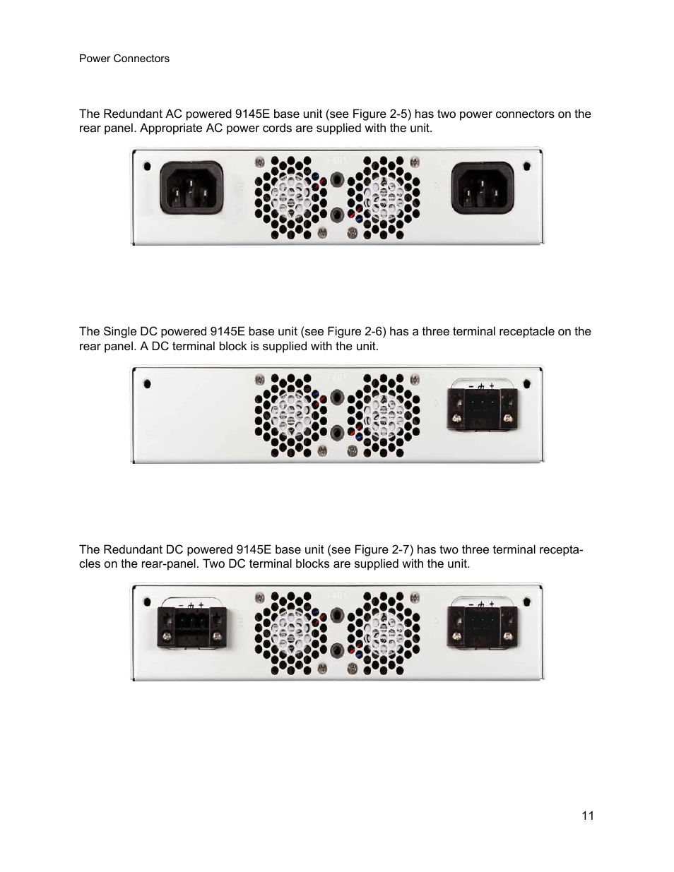 3 redundant ac power base unit, 4 single dc power base unit, 5 redundant dc power base unit | CANOGA PERKINS 9145E Network Interface Device User Manual | Page 23 / 54