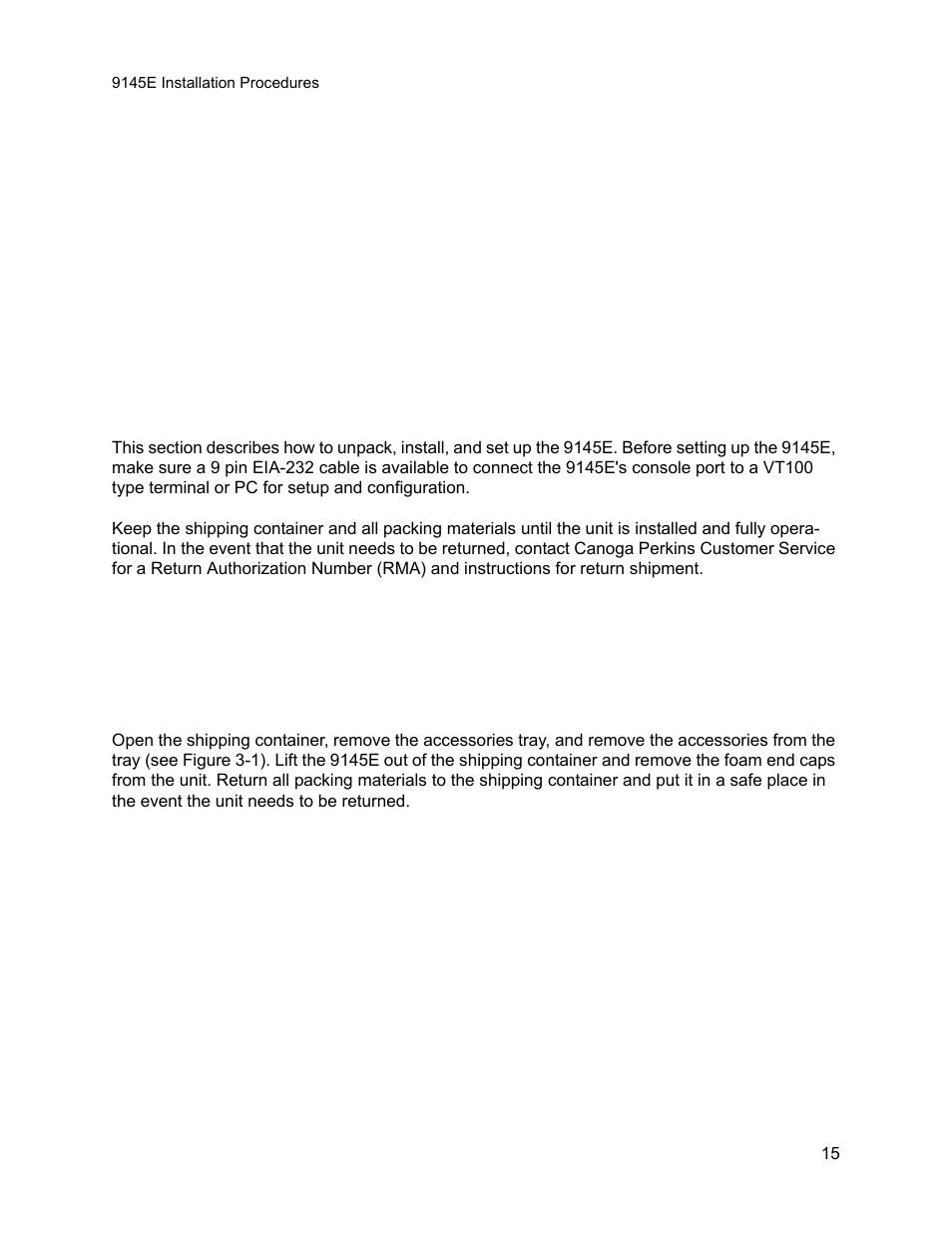 Installation, 1 9145e installation procedures, 2 unpacking | Chapter 3 installation | CANOGA PERKINS 9145E Network Interface Device User Manual | Page 27 / 54