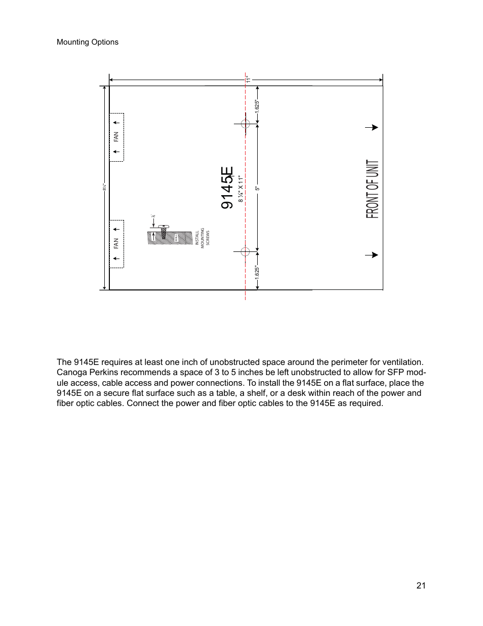 3 horizontal flat surface mounting, Front of unit, 9145e | CANOGA PERKINS 9145E Network Interface Device User Manual | Page 33 / 54