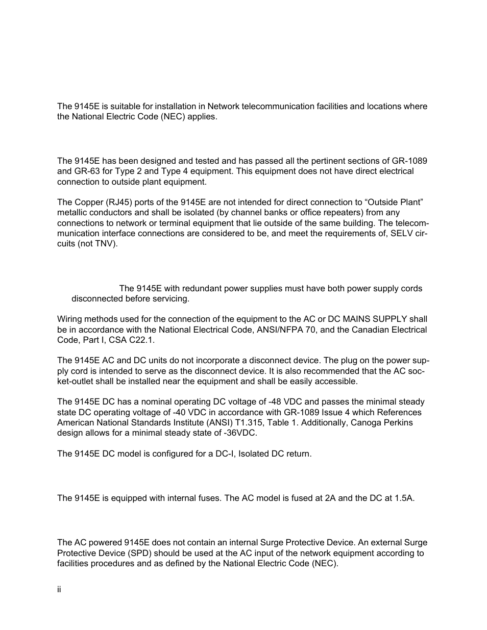 General safety considerations | CANOGA PERKINS 9145E Network Interface Device User Manual | Page 4 / 54