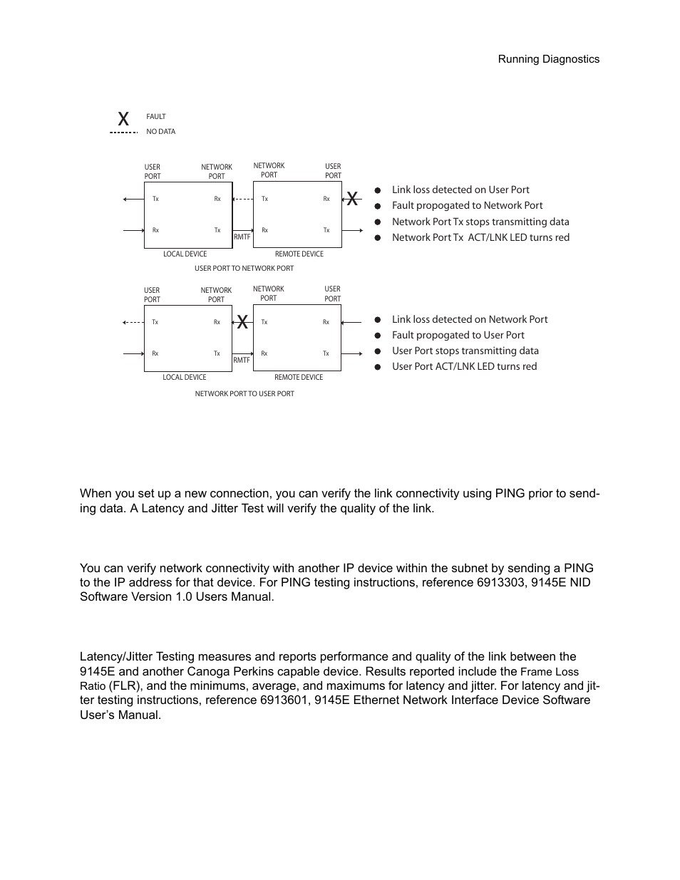 3 running diagnostics, 1 ping testing, 2 latency and jitter testing | CANOGA PERKINS 9145E Network Interface Device User Manual | Page 46 / 54