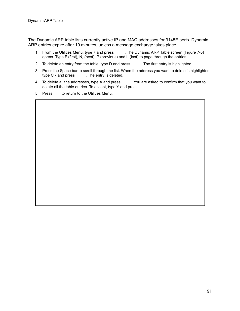 7 dynamic arp table, Dynamic arp table | CANOGA PERKINS 9145E NID Software Version 3.1 User Manual | Page 106 / 189