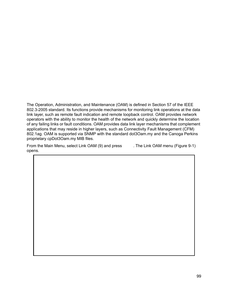 Link oam, 0 operation, administration and maintenance, Chapter 9. link oam | Operation, administration and maintenance, Chapter 9 link oam | CANOGA PERKINS 9145E NID Software Version 3.1 User Manual | Page 114 / 189