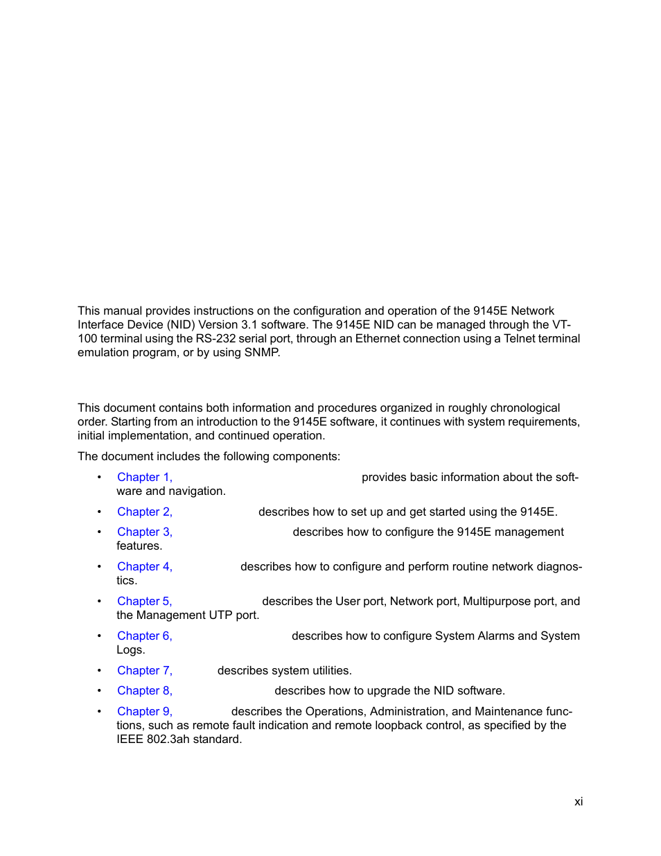 About this manual, How this manual is organized, Preface | CANOGA PERKINS 9145E NID Software Version 3.1 User Manual | Page 12 / 189