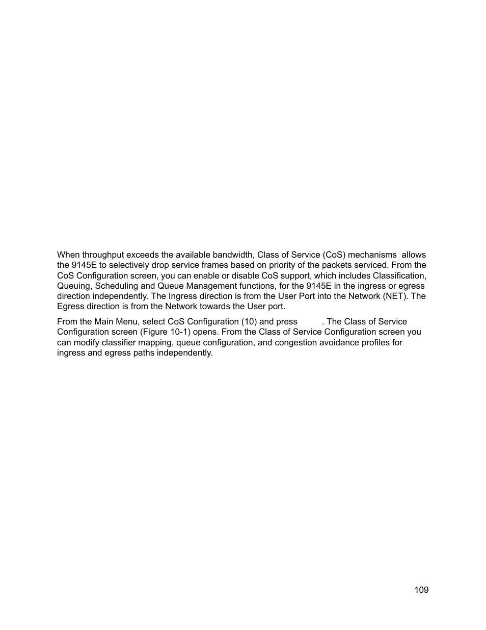 Cos configuration, 0 class of service, Chapter 10. cos configuration | Class of service, Chapter 10 cos configuration | CANOGA PERKINS 9145E NID Software Version 3.1 User Manual | Page 124 / 189