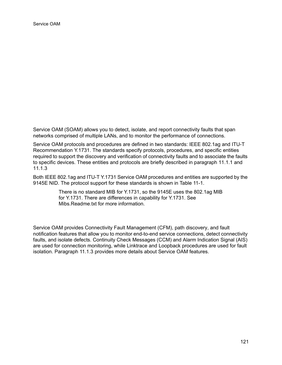 Service oam, 0 introduction, 1 service oam | Chapter 11. service oam, Introduction, Chapter 11 service oam | CANOGA PERKINS 9145E NID Software Version 3.1 User Manual | Page 136 / 189