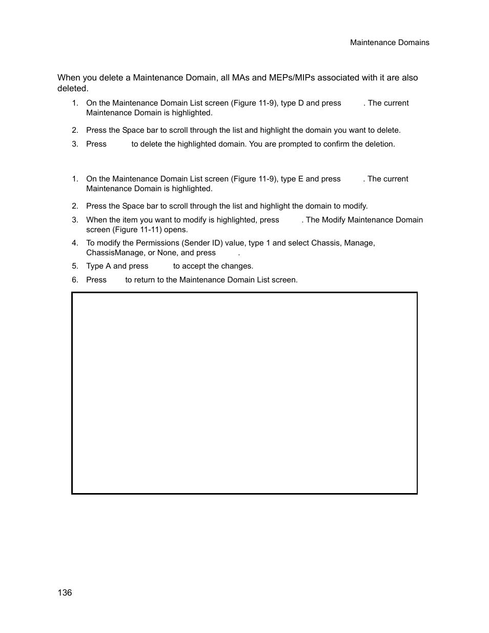 3 delete a maintenance domain, 4 modify a maintenance domain, Delete a maintenance domain | Modify a maintenance domain | CANOGA PERKINS 9145E NID Software Version 3.1 User Manual | Page 151 / 189