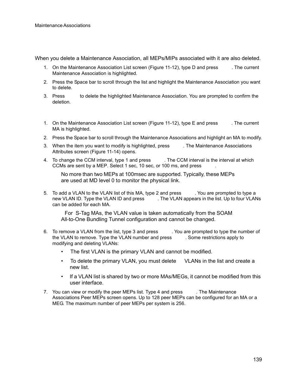 3 delete a maintenance association, 4 modify a maintenance association, Delete a maintenance association | Modify a maintenance association | CANOGA PERKINS 9145E NID Software Version 3.1 User Manual | Page 154 / 189