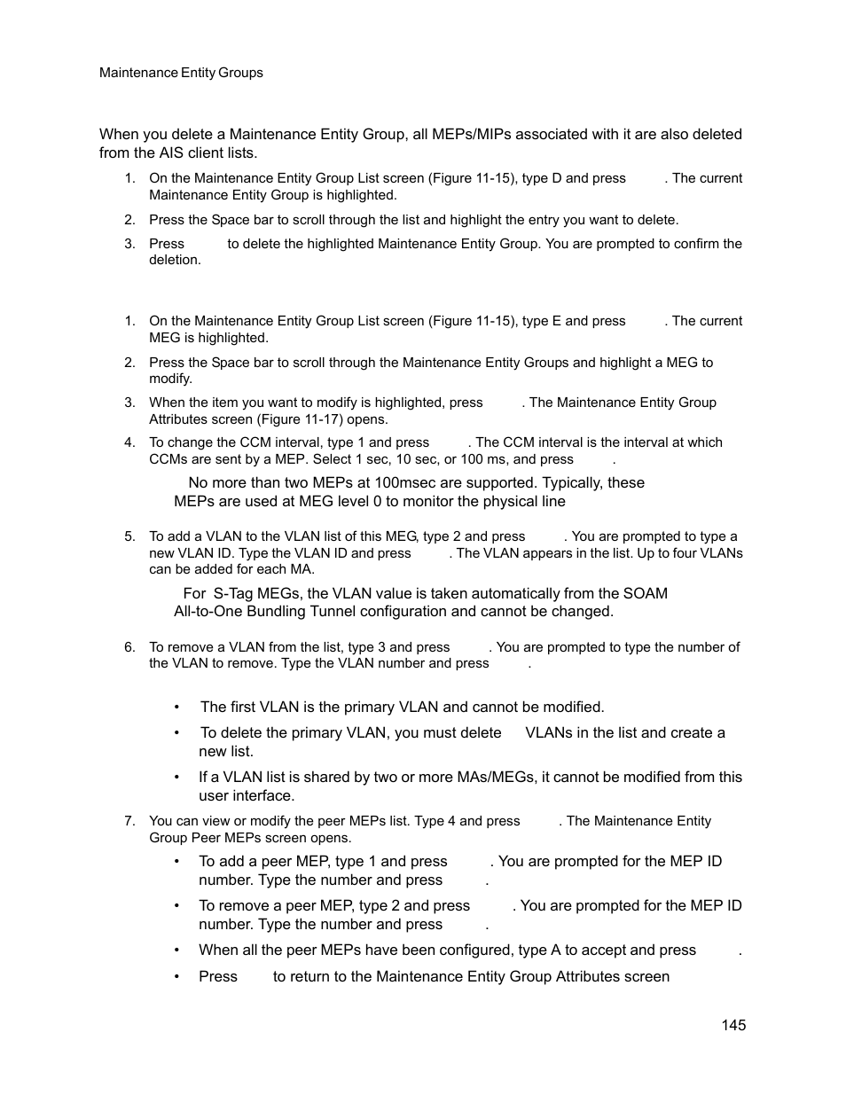 3 delete a maintenance entity group, 4 modify a maintenance entity group, Delete a maintenance entity group | Modify a maintenance entity group | CANOGA PERKINS 9145E NID Software Version 3.1 User Manual | Page 160 / 189