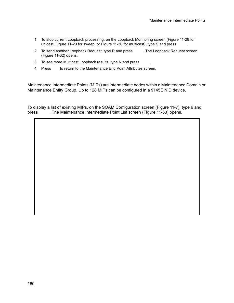 2 monitoring a loopback request, 7 maintenance intermediate points, 1 display maintenance intermediate points | Monitoring a loopback request, Maintenance intermediate points, Display maintenance intermediate points | CANOGA PERKINS 9145E NID Software Version 3.1 User Manual | Page 175 / 189