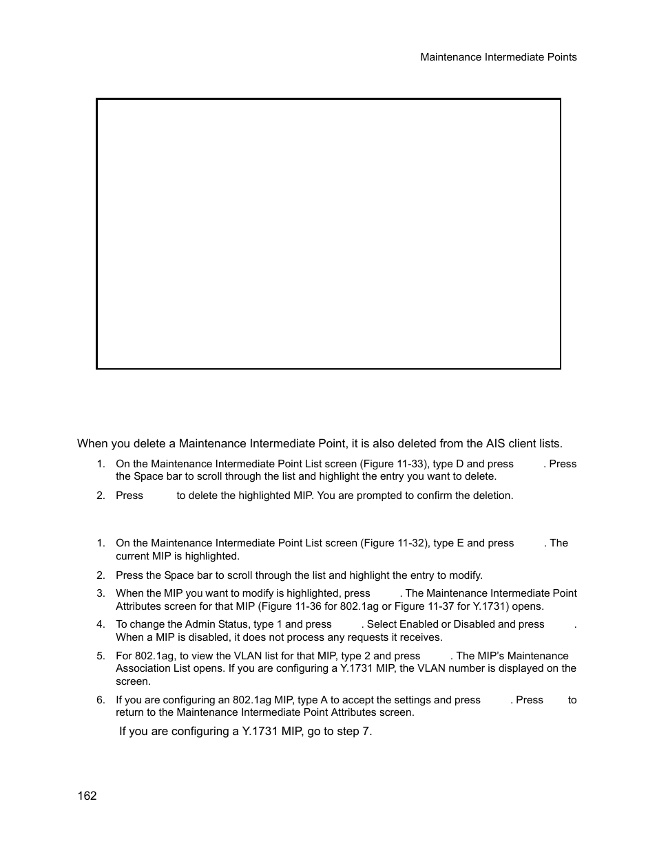 3 delete a maintenance intermediate point, 4 modify a maintenance intermediate point, Delete a maintenance intermediate point | Modify a maintenance intermediate point | CANOGA PERKINS 9145E NID Software Version 3.1 User Manual | Page 177 / 189