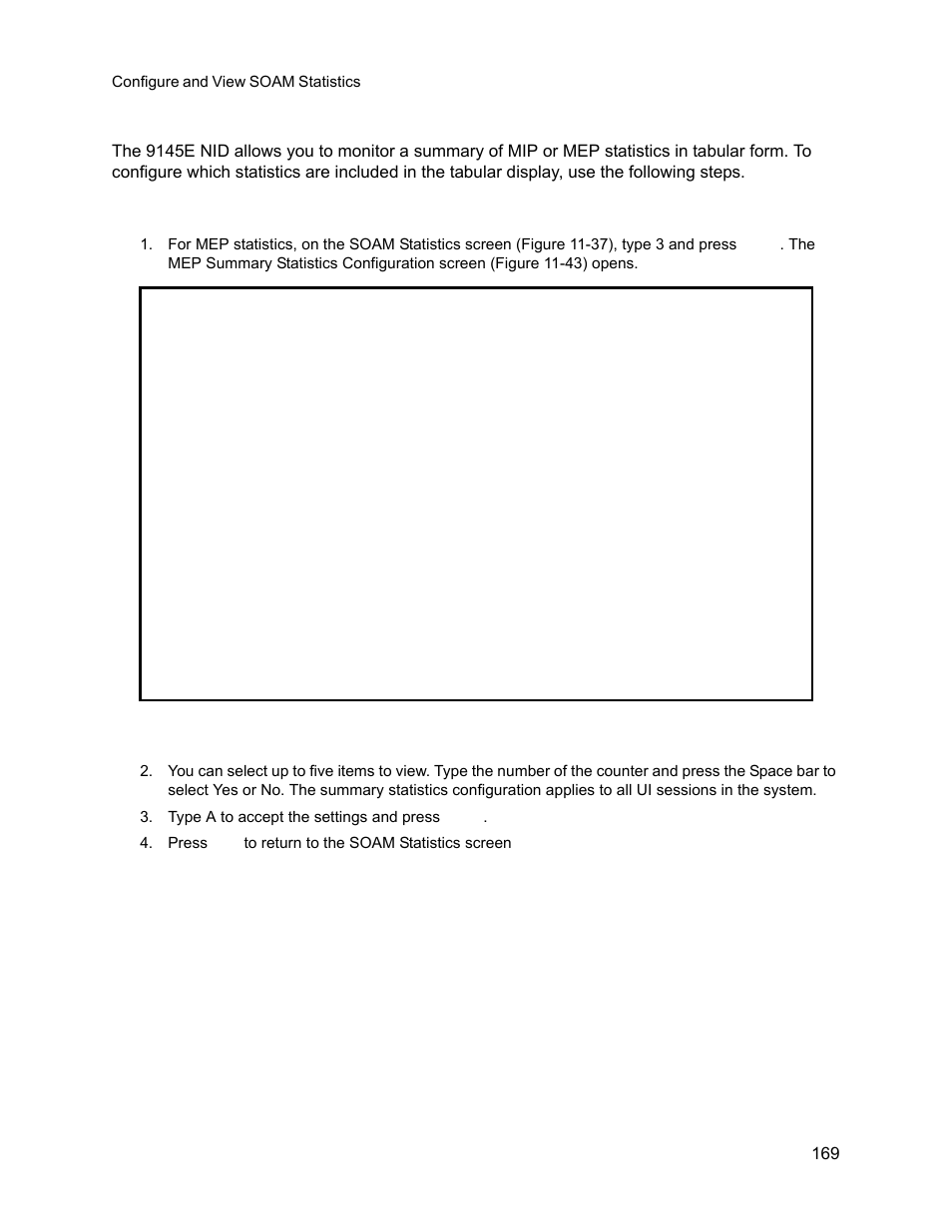 3 statistics display confirmation, 1 mep statistics, Statistics display confirmation | Mep statistics | CANOGA PERKINS 9145E NID Software Version 3.1 User Manual | Page 184 / 189