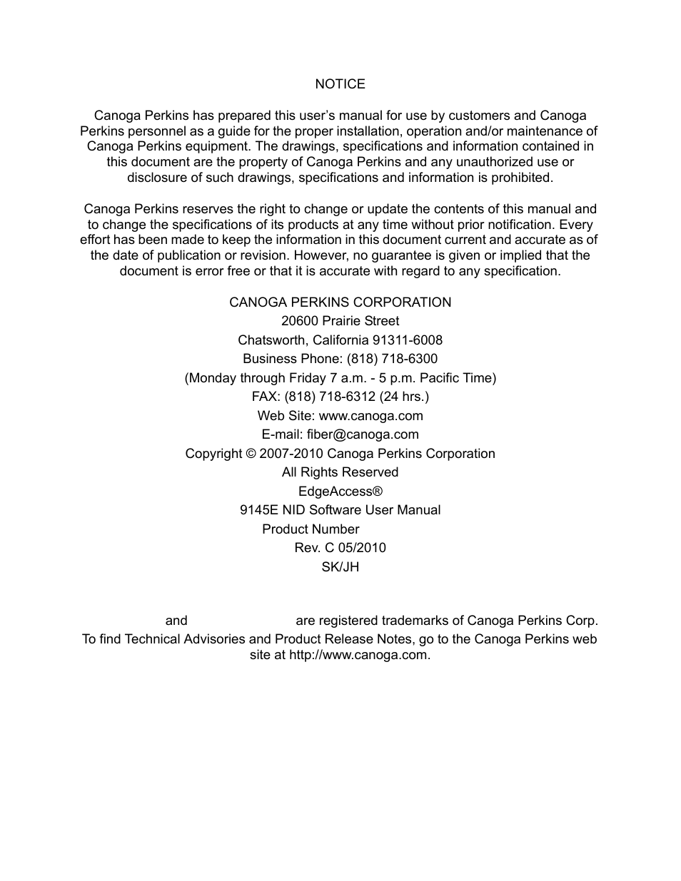 CANOGA PERKINS 9145E NID Software Version 3.1 User Manual | Page 2 / 189