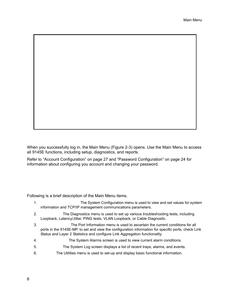 4 main menu, Main menu | CANOGA PERKINS 9145E NID Software Version 3.1 User Manual | Page 21 / 189