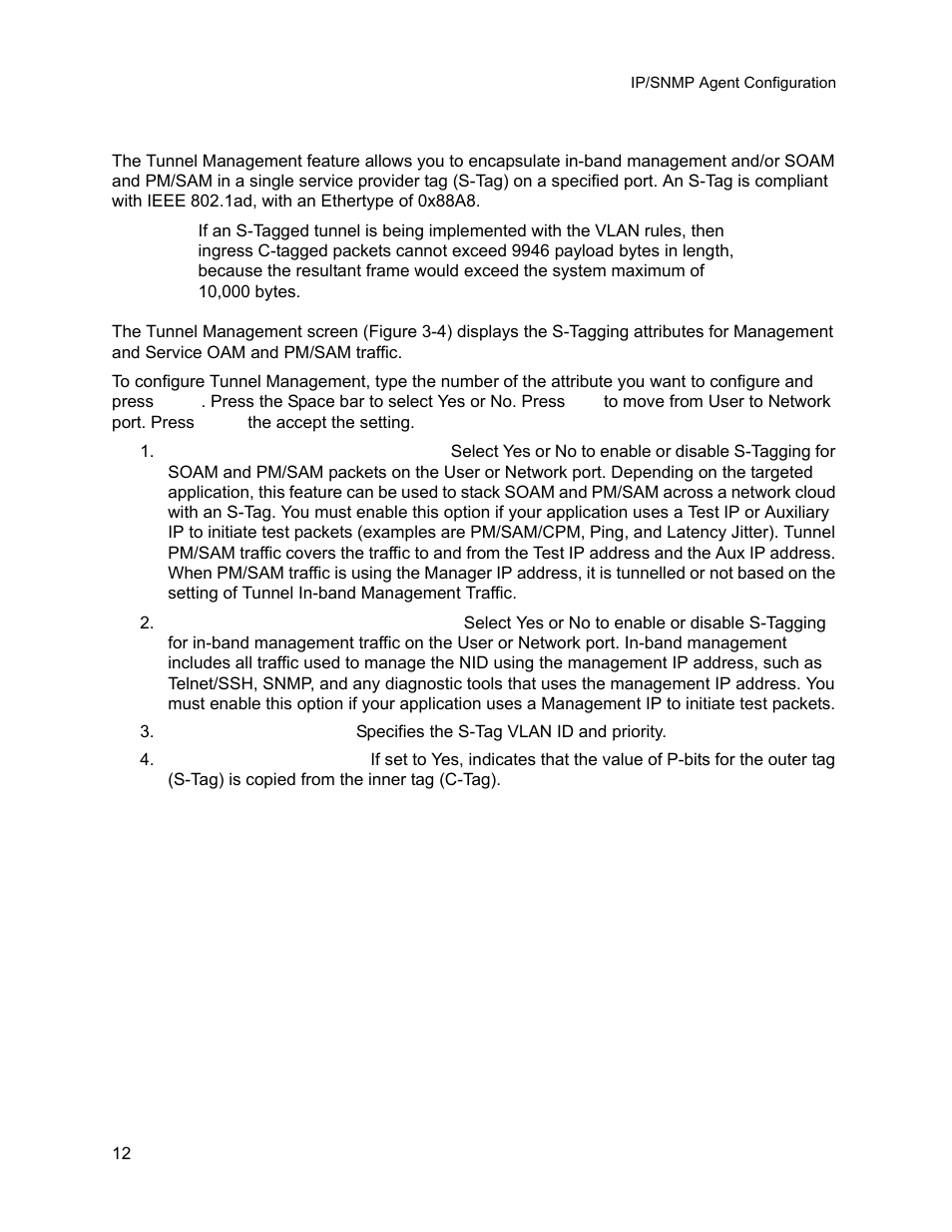 1 configuring tunnel management, Configuring tunnel management | CANOGA PERKINS 9145E NID Software Version 3.1 User Manual | Page 27 / 189