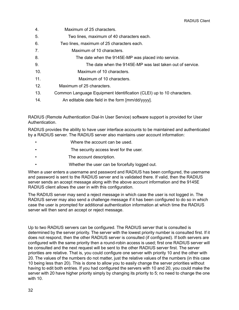 7 radius client, 1 radius client configuration, Radius client | Radius client configuration | CANOGA PERKINS 9145E NID Software Version 3.1 User Manual | Page 47 / 189