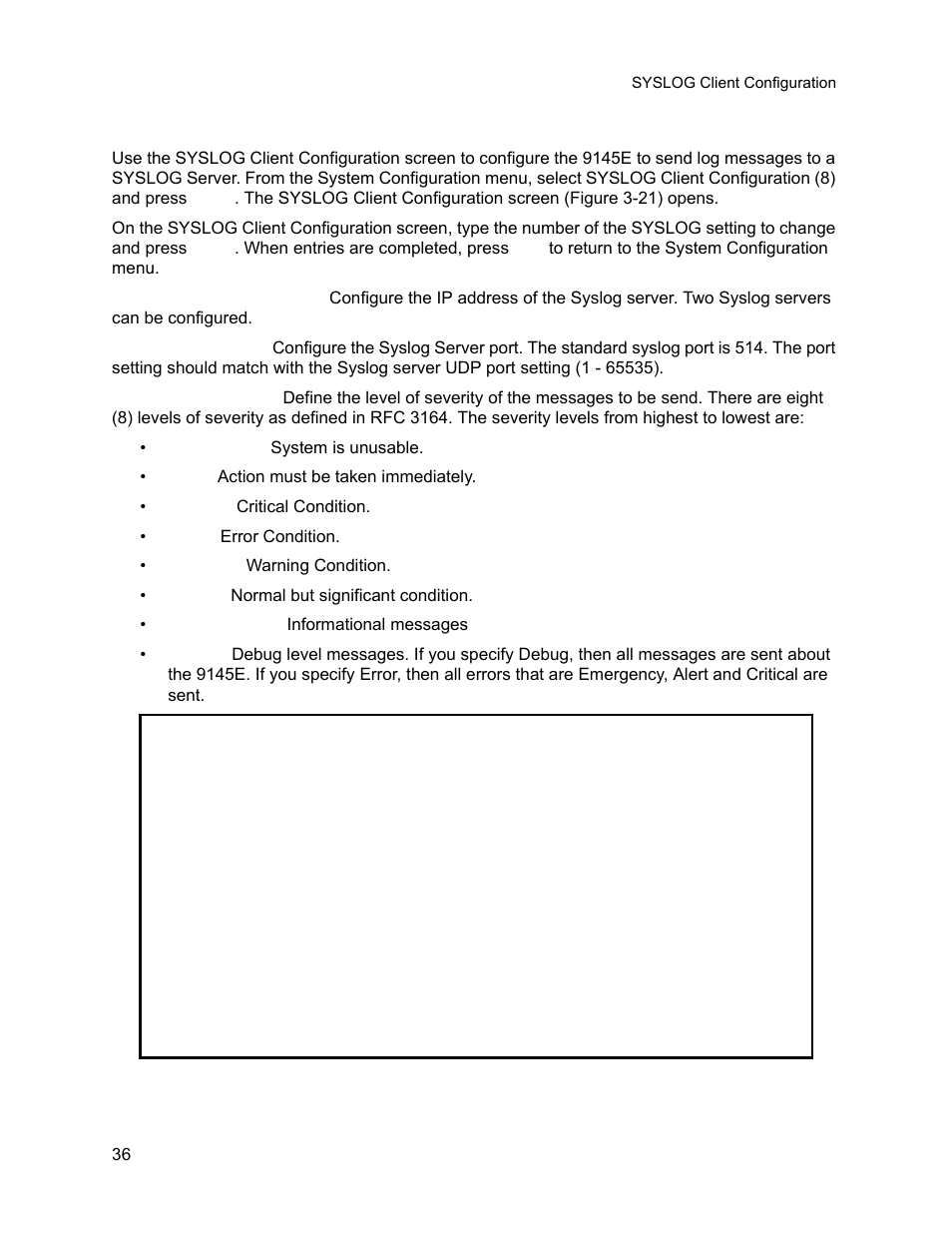 9 syslog client configuration, Syslog client configuration | CANOGA PERKINS 9145E NID Software Version 3.1 User Manual | Page 51 / 189