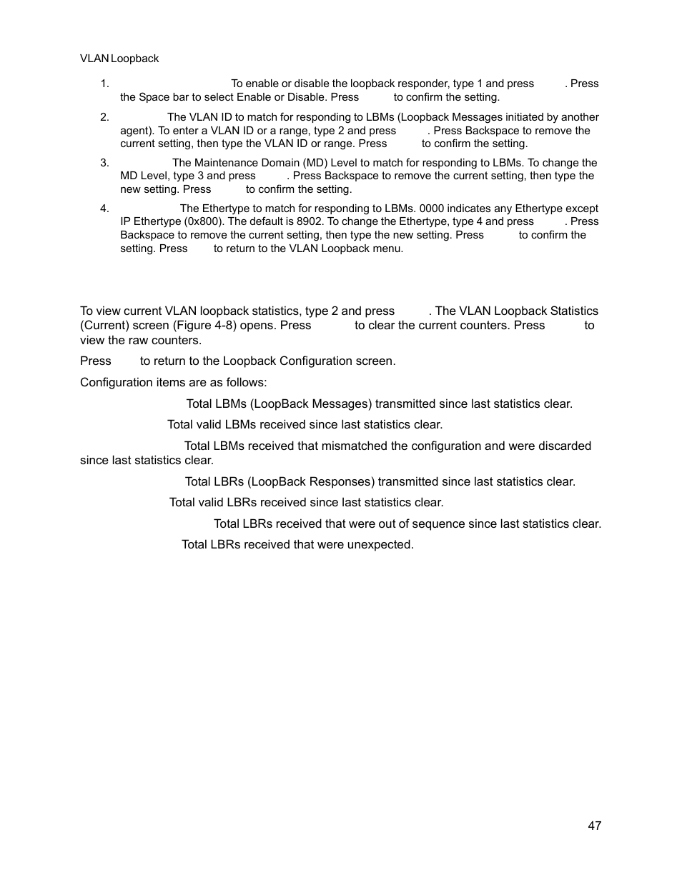 1 vlan loopback statistics, Vlan loopback statistics | CANOGA PERKINS 9145E NID Software Version 3.1 User Manual | Page 62 / 189