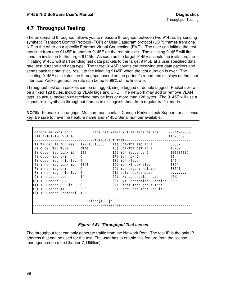 7 throughput testing | CANOGA PERKINS 9145E NID Software Version 4.10 User Manual | Page 110 / 296